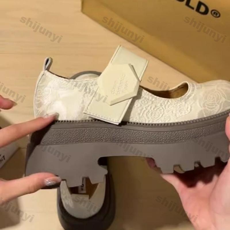 Women Fashion Black Mary Jane Shoes Spring Outdoor Female Fashion Thick Sole Non Slip Platform Increase Thick Sole Single Shoes