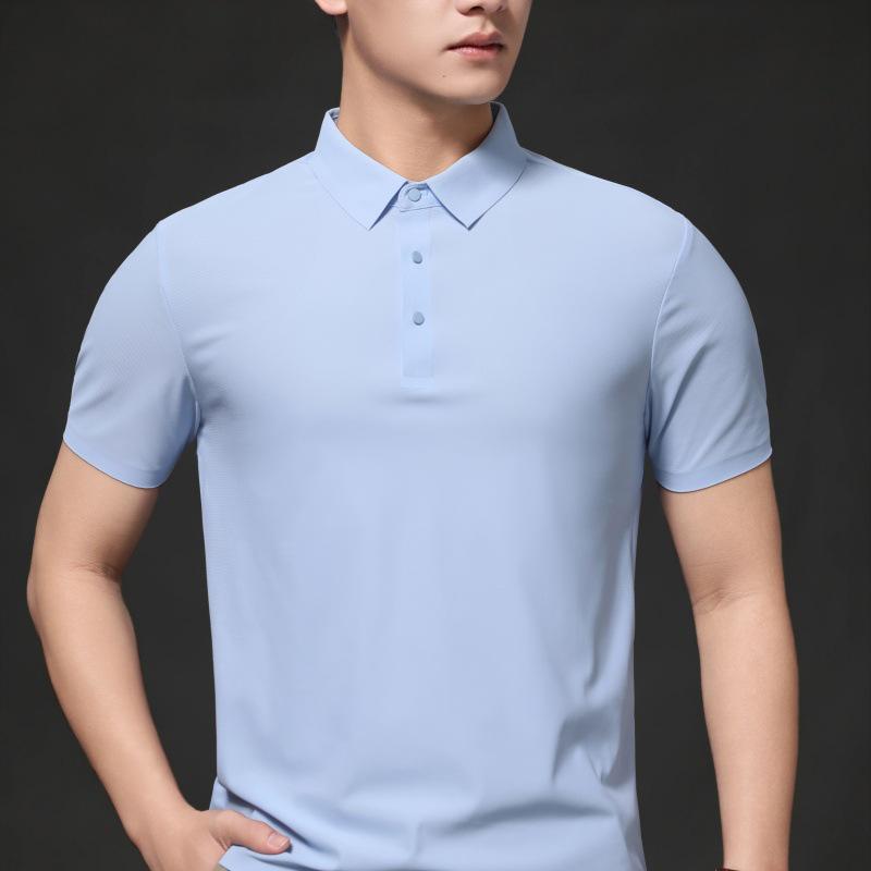 Men s Summer Ice Silk Seamless Lapel Polo - Solid Color Urban Business T-shirt for Dad or Office Wear XL