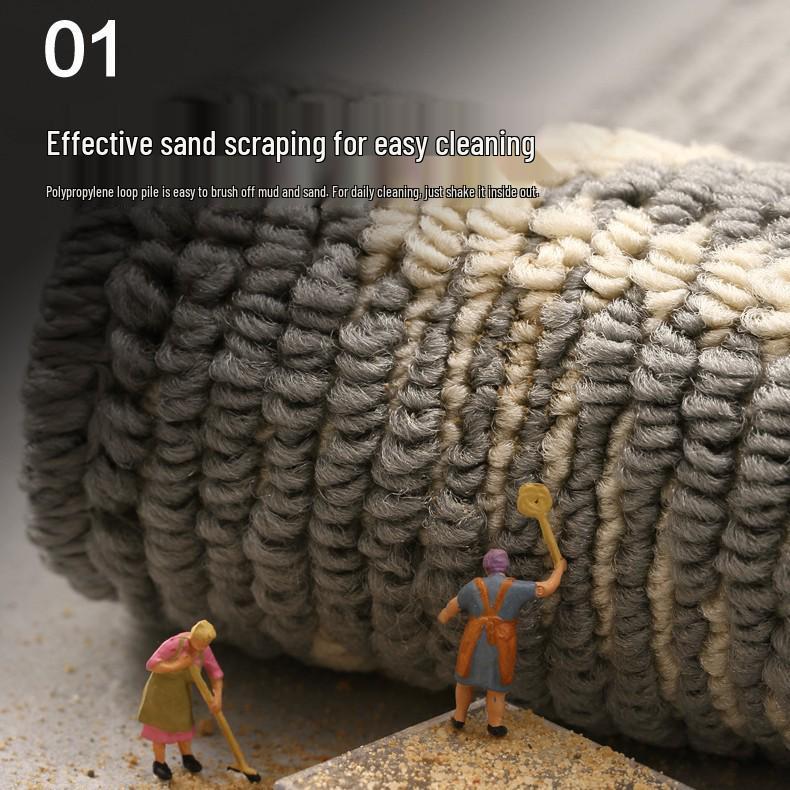 Brown Checkered Striped Washable Polypropylene Entrance Doormat