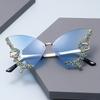 Butterfly Shaped Frameless Sunglasses for Women with Rhinestone Decoration Oversized Unique Design Fashion Eyewear UV Protection