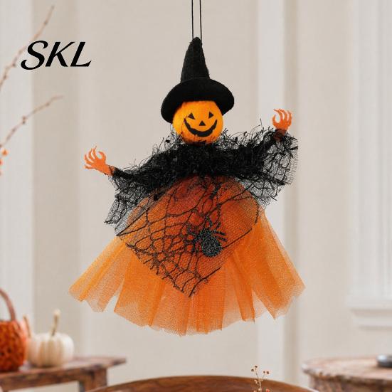 High-quality Halloween Decor Witch Doll Decoration, Spooky Ghost Pumpkin Hanging Decorative Statue with Gauze Skirt for Indoor Outdoor Party