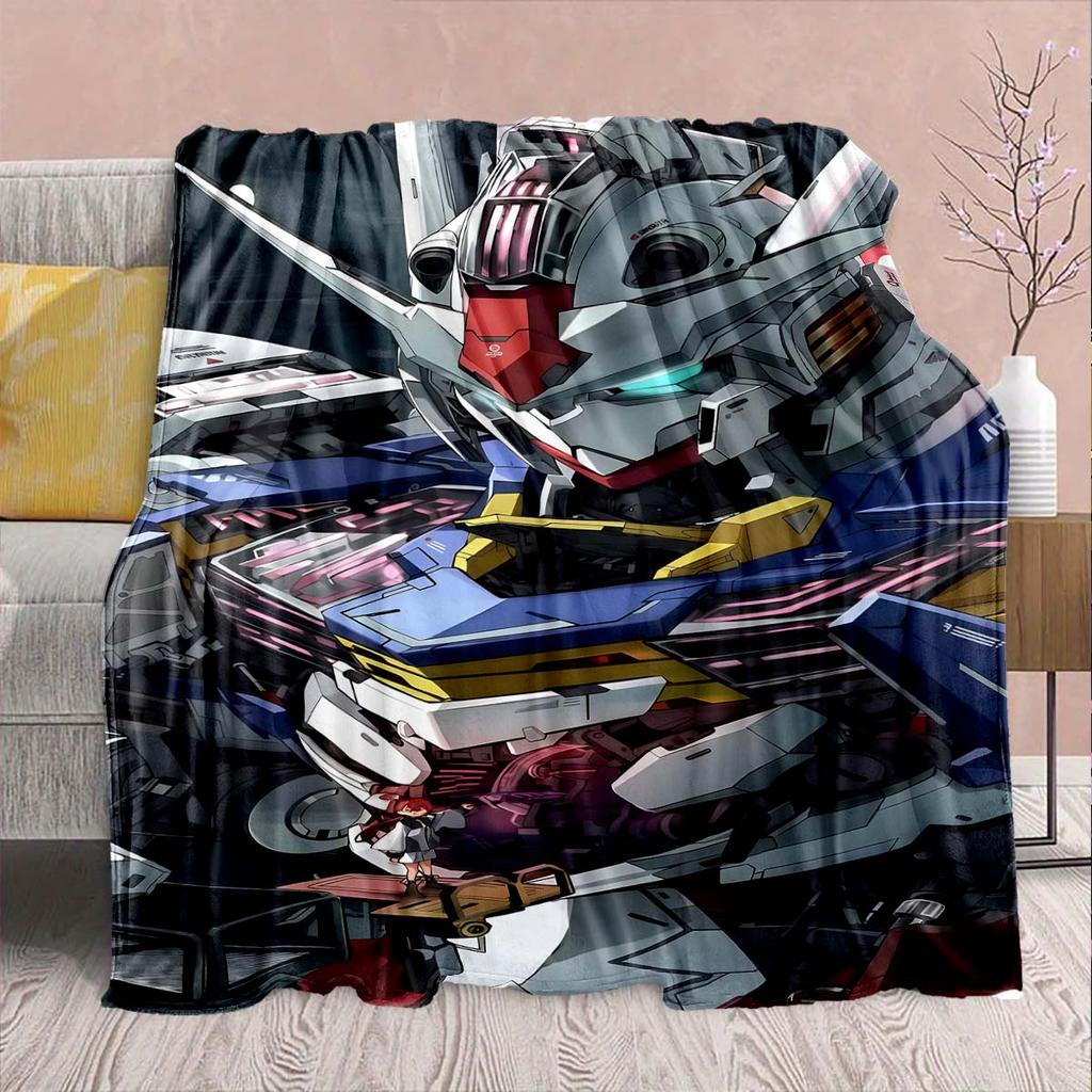 Gundam Anime Flannel Blanket - Soft Warm Perfect for Sofa, Bedding Camping Travel Office Home Decor -QJY