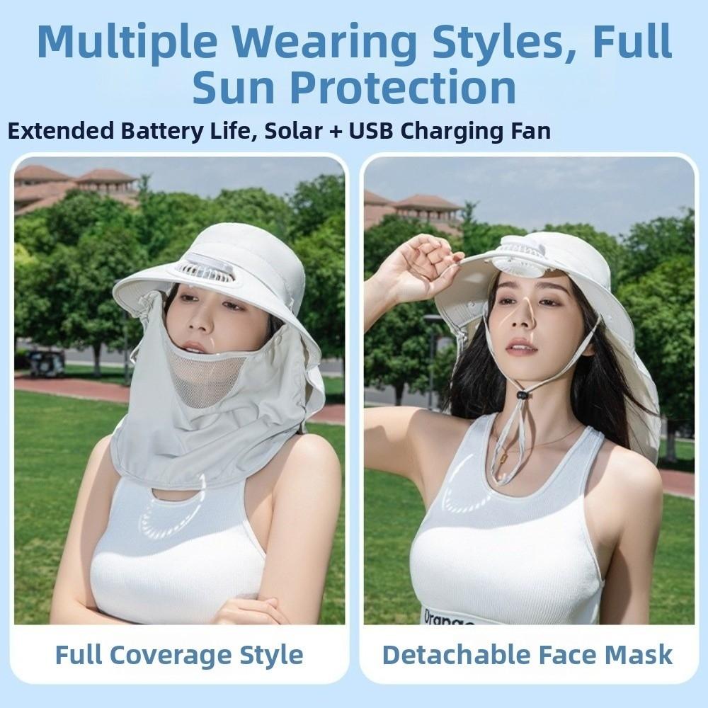 Chapéu Ventilador Solar de Aba Larga com Proteção Facial Chapéu de Pescador Chapéu Fashion com Proteção UV Roupa de Praia
