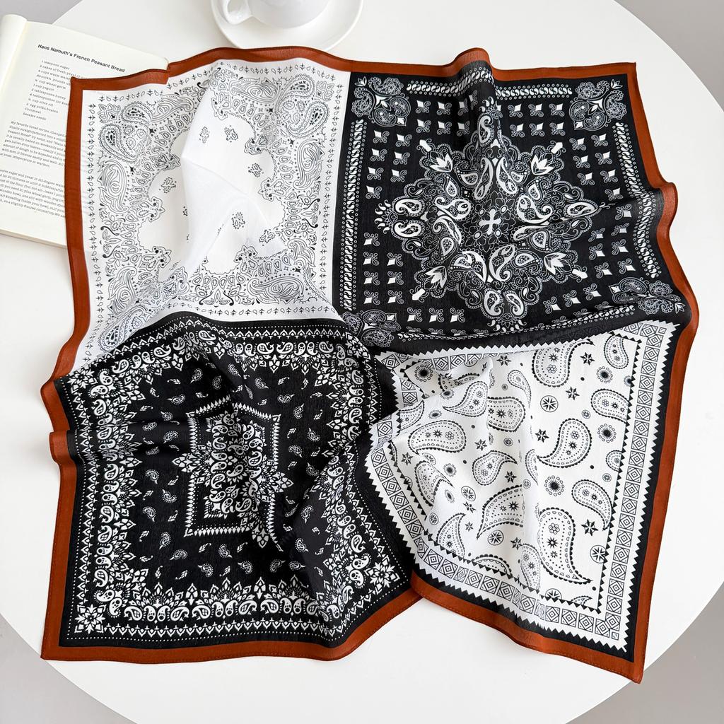 Retro Old Money Wind Silk Double Crepe Silk Scarf Women's Spring and Summer Senior Sense Versatile 100% Mulberry Silk Square Scarf Thin Scarf