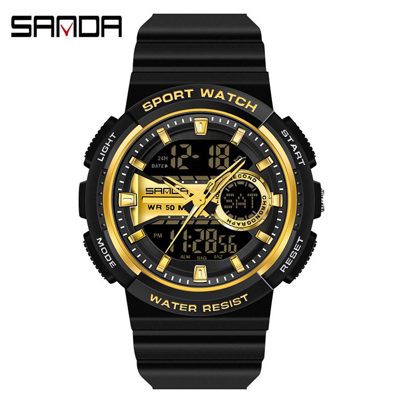 Sanda Trendy Cool Multifunctional Waterproof Electronic Couple Watch with Detachable Strap