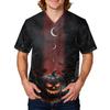 Men's Halloween Print Scrub Top Short Sleeve for Work Uniform