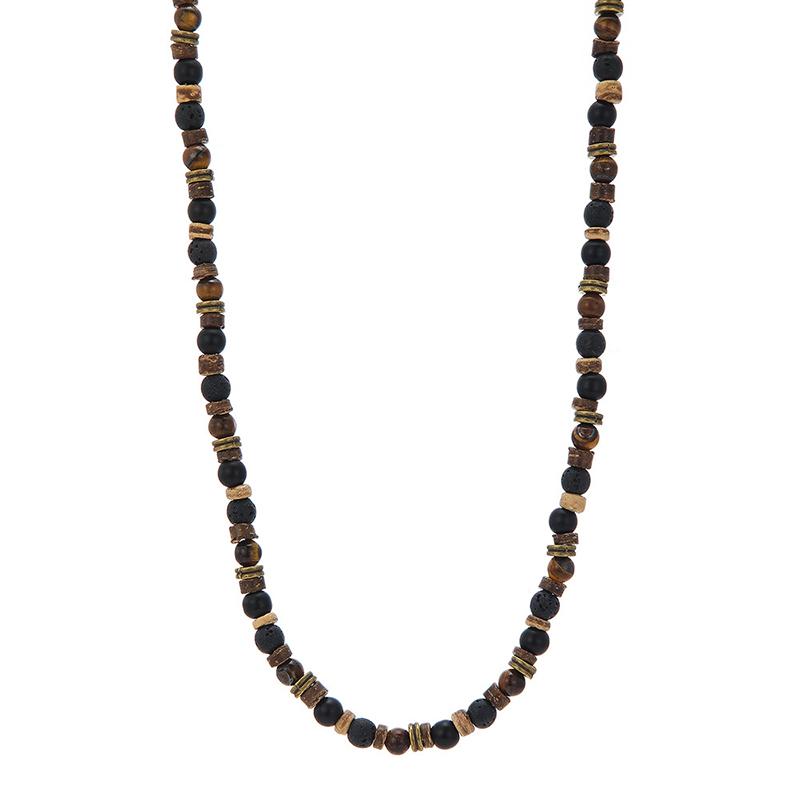 

Men S Bohemian Hip-Hop Necklace Handmade Beaded Choker With Stone Coconut Shell & Wooden Beads Fashion Statement Jewelry For Men 45cm