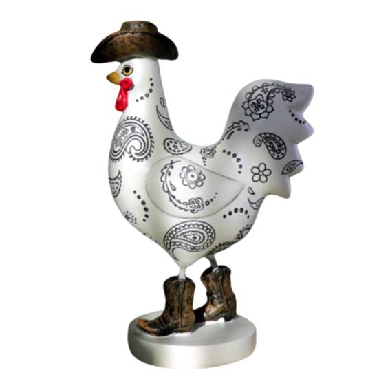 Cowboy Rooster Resin Figurine Cartoon Boot Cock Statue Animal Sculpture Home Office