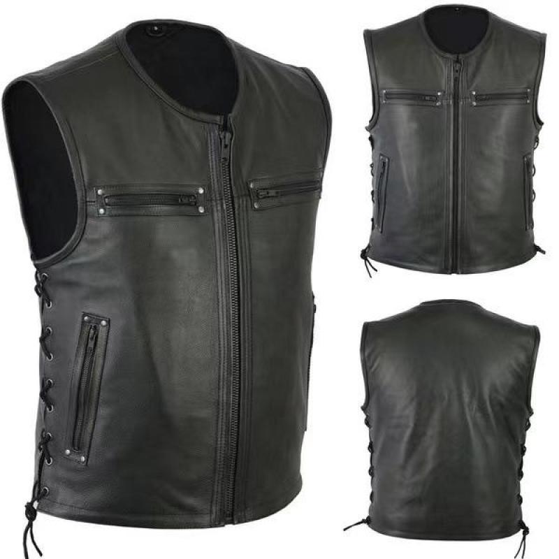 U 16799 Leather Vest With Collar Locomotive Leather Vest