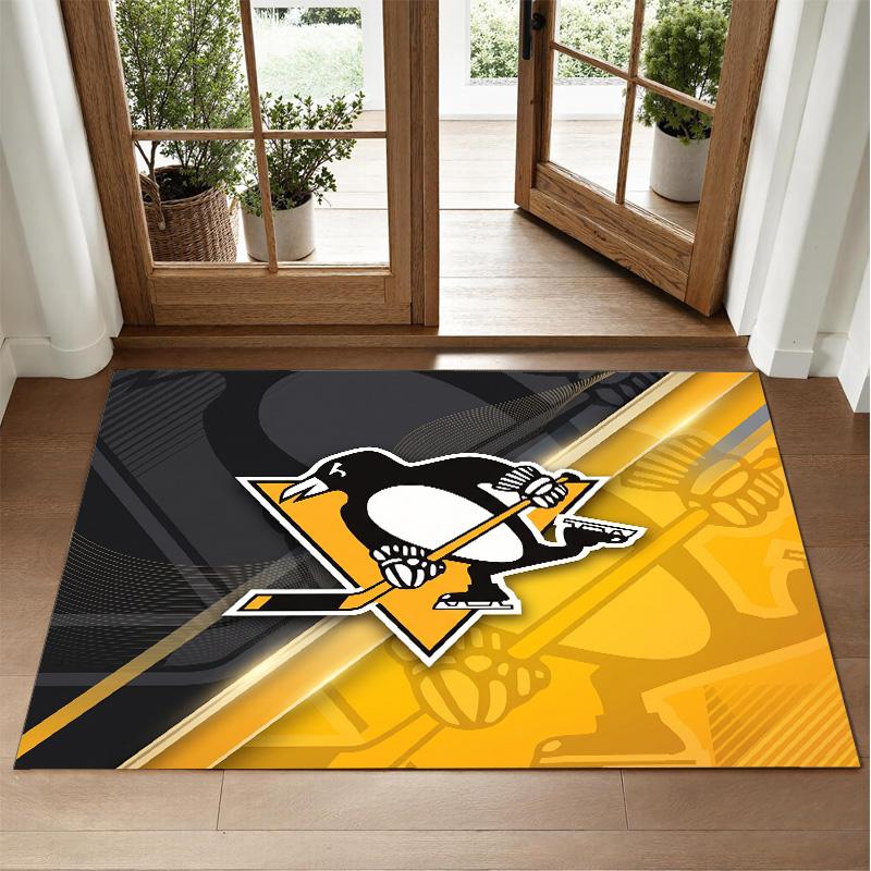 Pittsburgh Penguins Design Crystal Velvet Rug Soft Decorative Mat for Bedroom Entrance