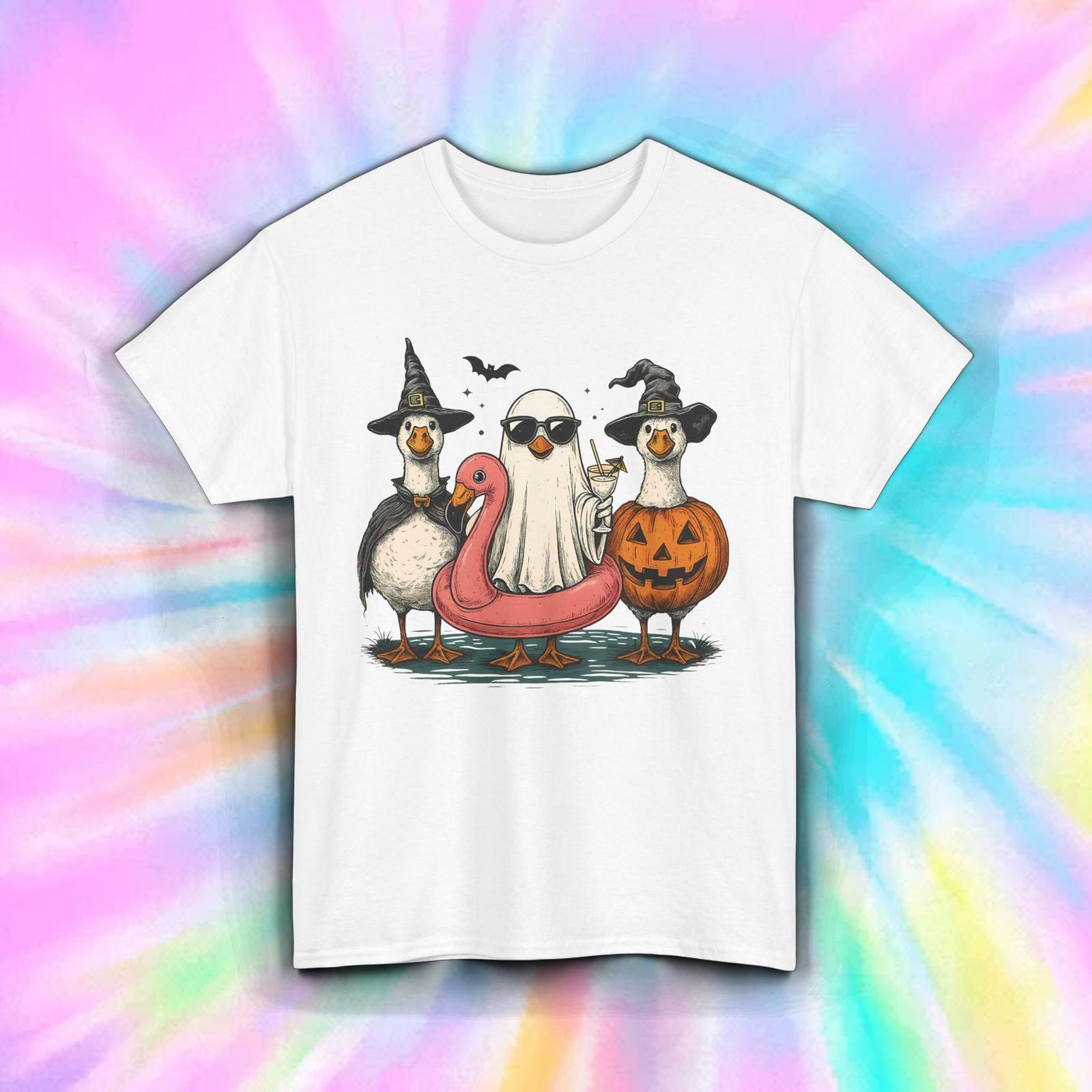 Funny Halloween Duck Shirt Ghost Witch Pumpkin Pool Party Costume Tee S-5XL M