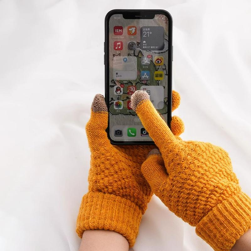Autumn And Winter Touch Screen Gloves Knitted Jacquard Thick Warm Finger Men And Women Foldable Non-Slip Gloves