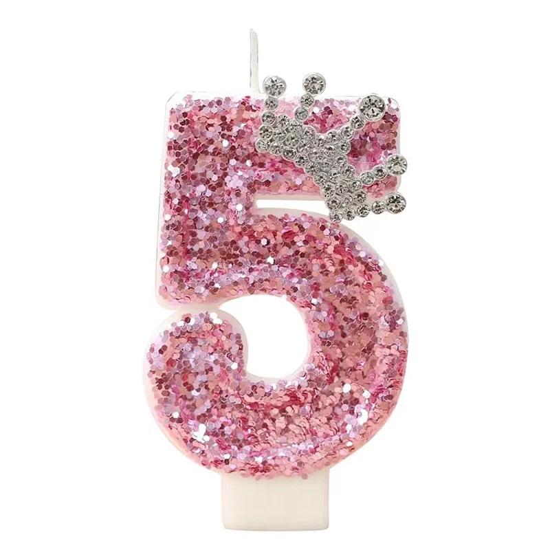 Cake Numeral Candles 0-9 Birthday Candle Pink Colour Creative Candle Princess Crown Girl Happy Birthday Candle Party Decoration