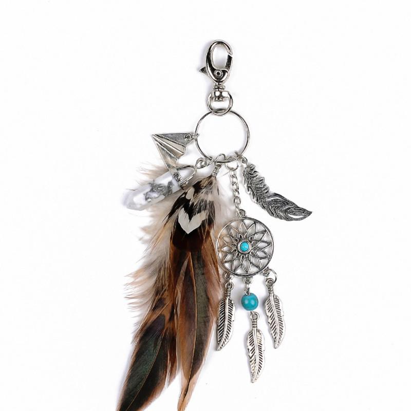 1Pc Dreamnet Catcher Wall Hanging Decoration Feather Handmade Keychain Jewelry Pendant Craft Key Holder Tassel