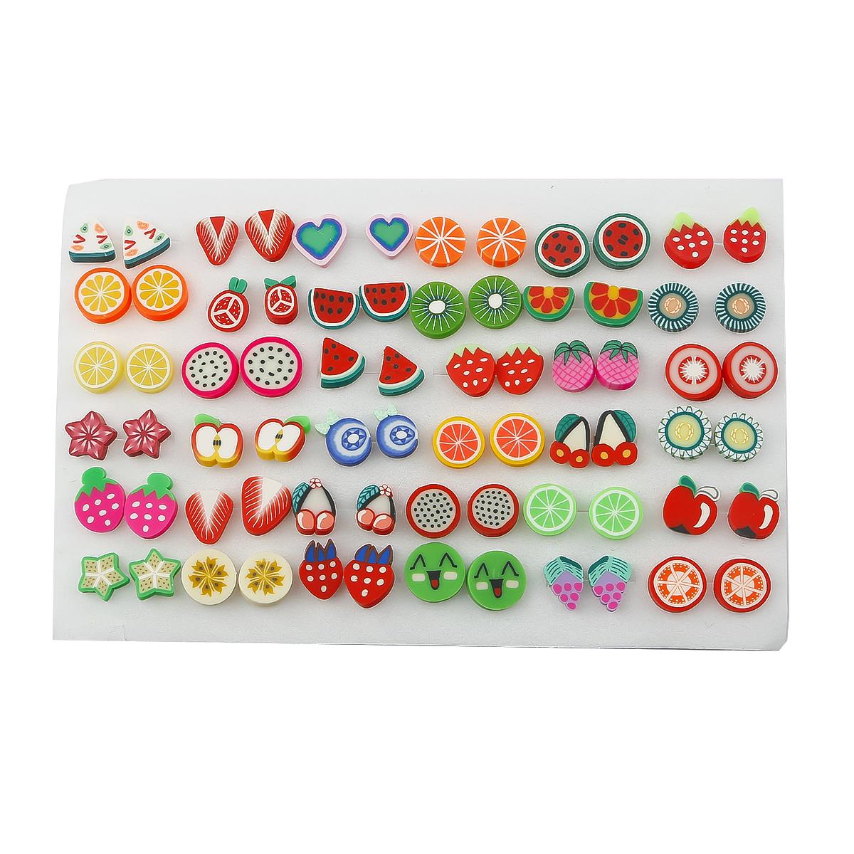 

36 пар сережек-гвоздиков из пластика в смешанном стиле со стразами, цветами, геометрическими фигурками и животными для женщин и девочек, ювелирные аксессуары