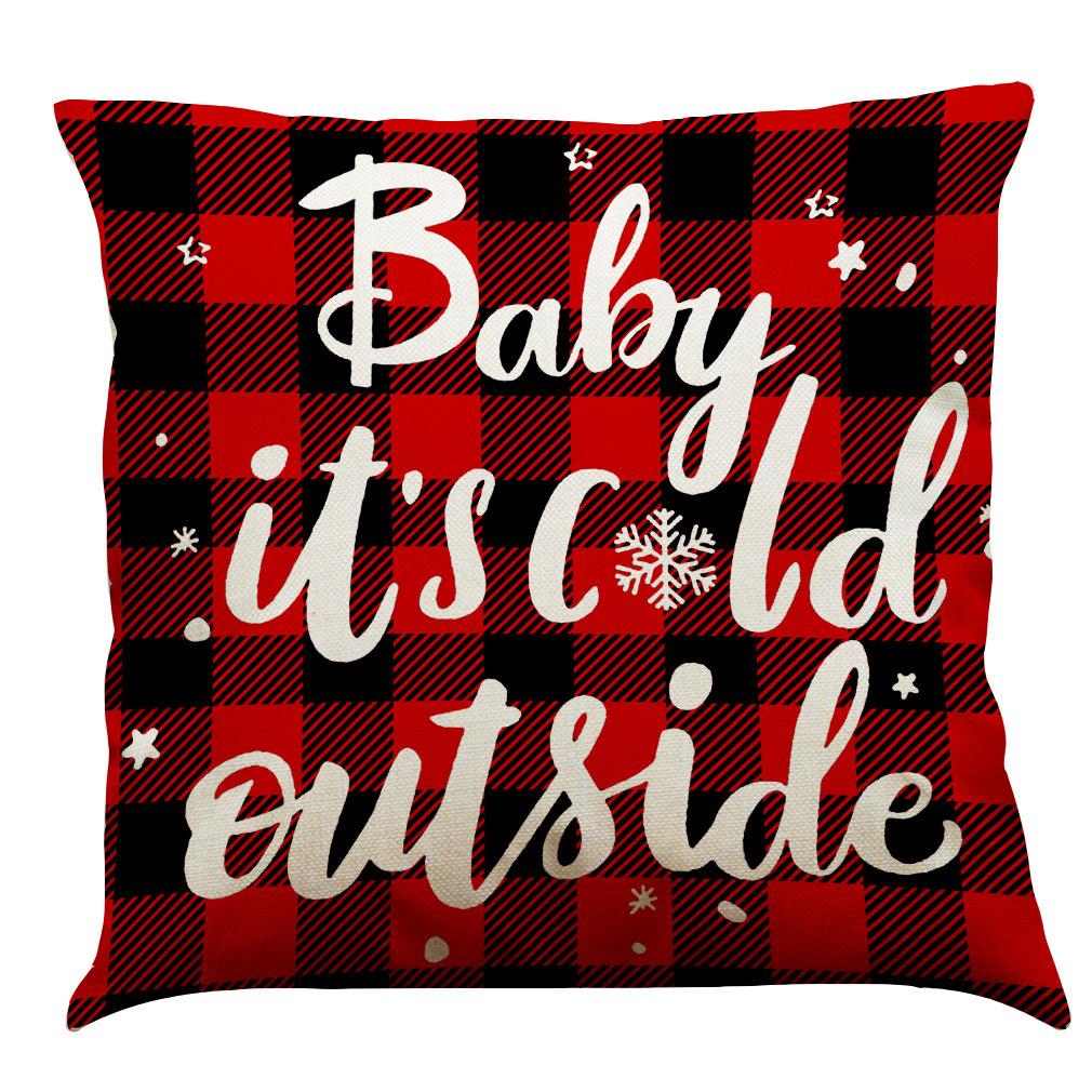 Red Plaid Elk Deep Forest Christmas Pillow Cover Home Sofa Cushion Cover