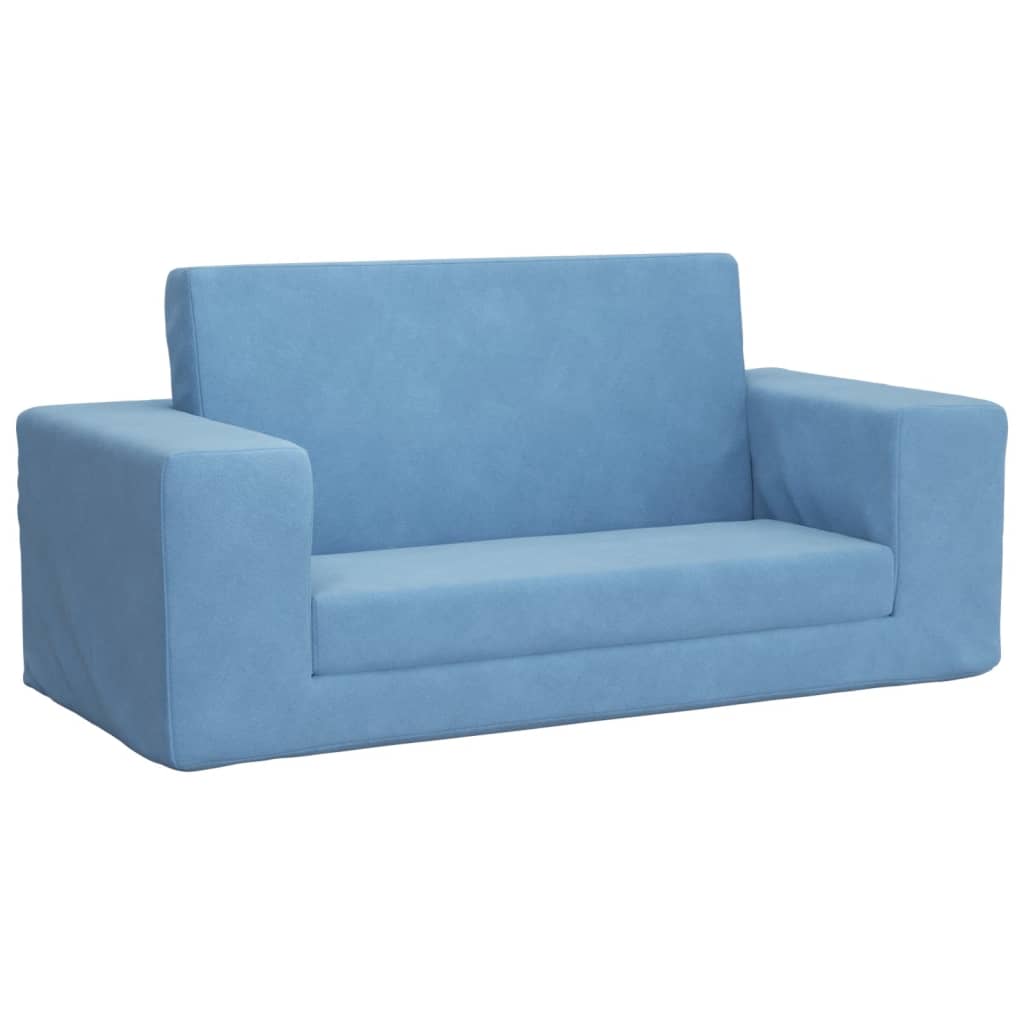 Vidaxl 2-Os. Sofa For Children, Fold-out, Blue, Soft Plush