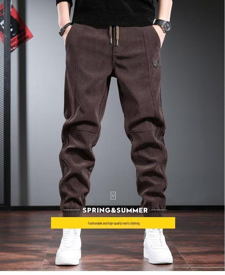 Herre Svart Kordfløyel Pluss Fløyel Fortykket Avsmalnende Hverdagsbukser for Høst og Vinter.