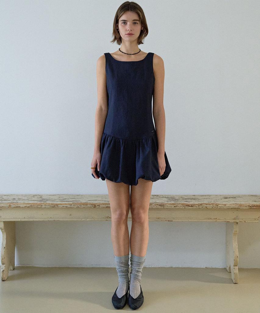 Hauseuobeupondeu Volume Tencel Mini Dress_Navy