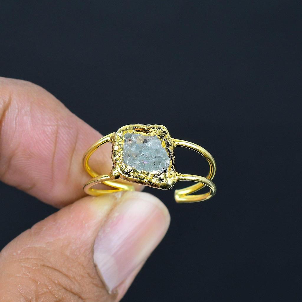 Crystal Quartz Handmade Gemstone Ring, Copper Electroformed Ring Antique Jewelry, Adjustable Ring Engagement Gift