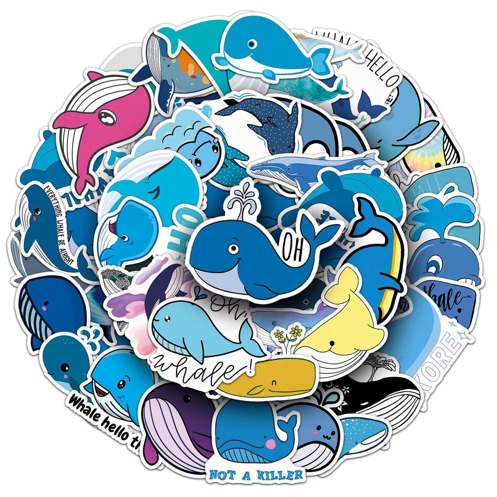 51 Whale Graffiti Cartoon Marine Life Stickers for Kids - Perfect for DIY Skateboards, Water Bottles, and Suitcases