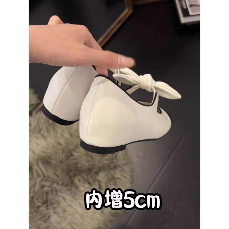 Leather~ Inner Height Increase 5cm Small Fragrant Mary Jane Shoes Women's Ballet Flat Shoes French High-end Single Shoes Women