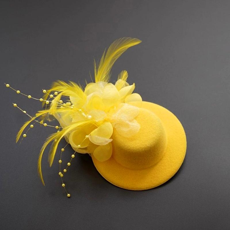 1Pc Hair Clips Hair Accessories Fascinator Hat Girl Flower Feather Children's Pearl Beaded Decor Headwear