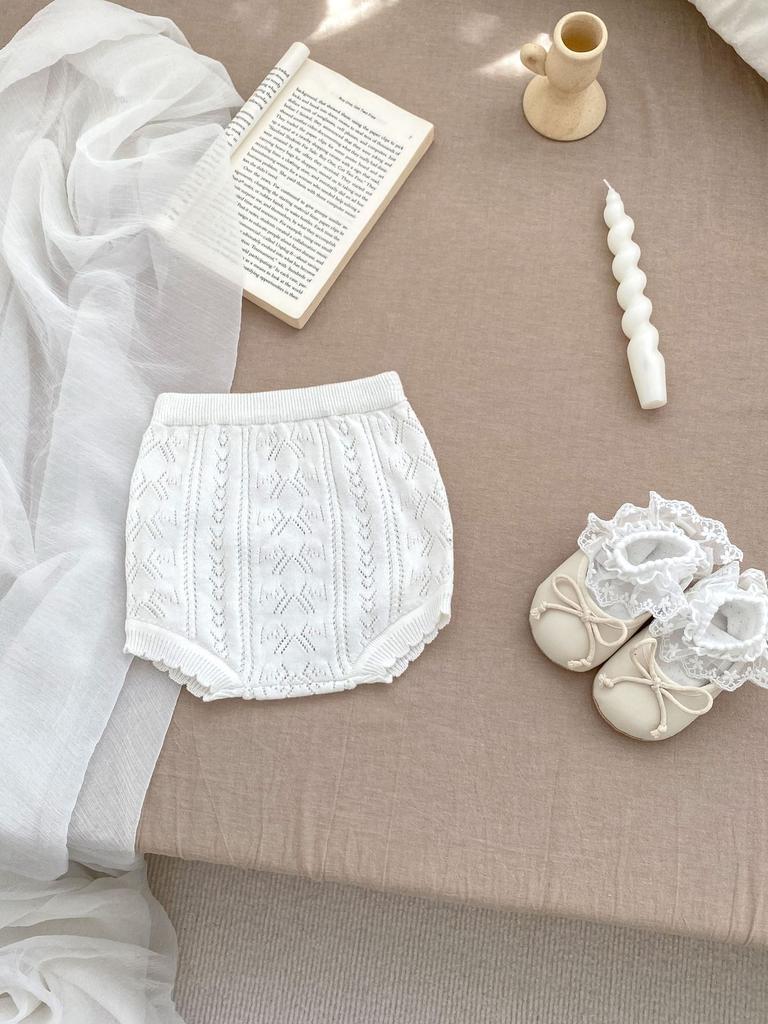 Baby Girl Summer Knit Set Short Sleeve Hollow Out Top And Shorts Breathable Casual Two Piece Outfit