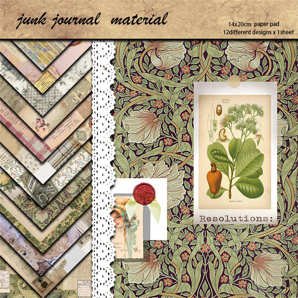12 Sheets Retro European & American Collage Journal Covers DIY Material Paper