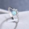 Cute Female Small Blue White Fire Opal Stone Ring  Vintage Dog Cat Paw Claw Heart Wedding Jewelry For Women