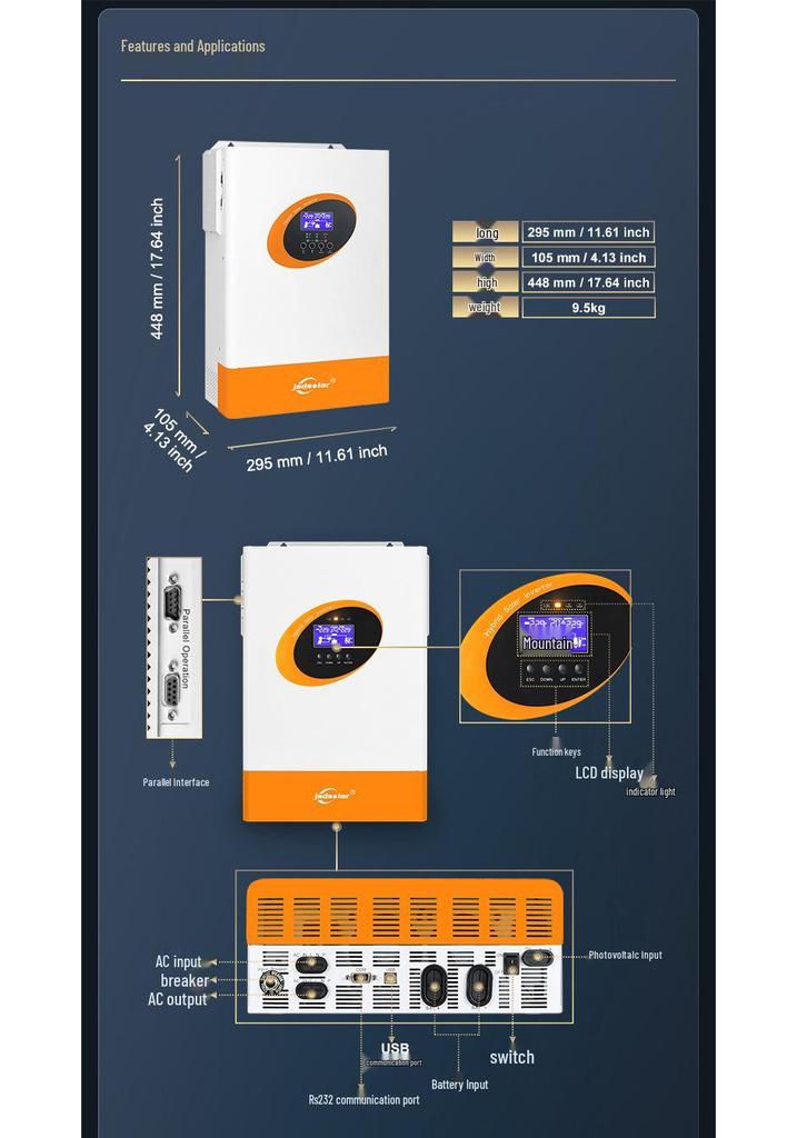 5.5KW Solar Power High-Frequency Inverter with WiFi, 48V Off-Grid Hybrid MPPT Controller