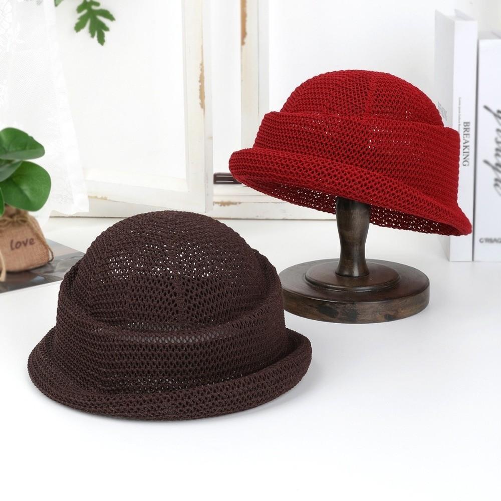 Summer Straw Pillbox Hat Curled Edge Circle Top Straw Hat Sun Basin Hat