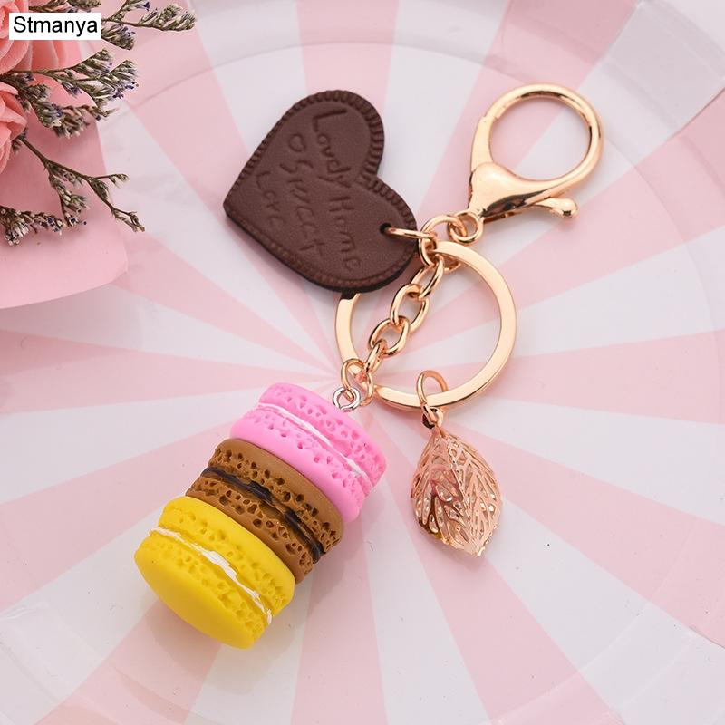 Neuer Kuchen Schlüsselanhänger Mode Auto Schlüsselanhänger Damen Tasche Anhänger Zubehör Frankreich Kuchen Macarons mit Eiffelturm Schlüsselanhänger Geschenk Schmuck