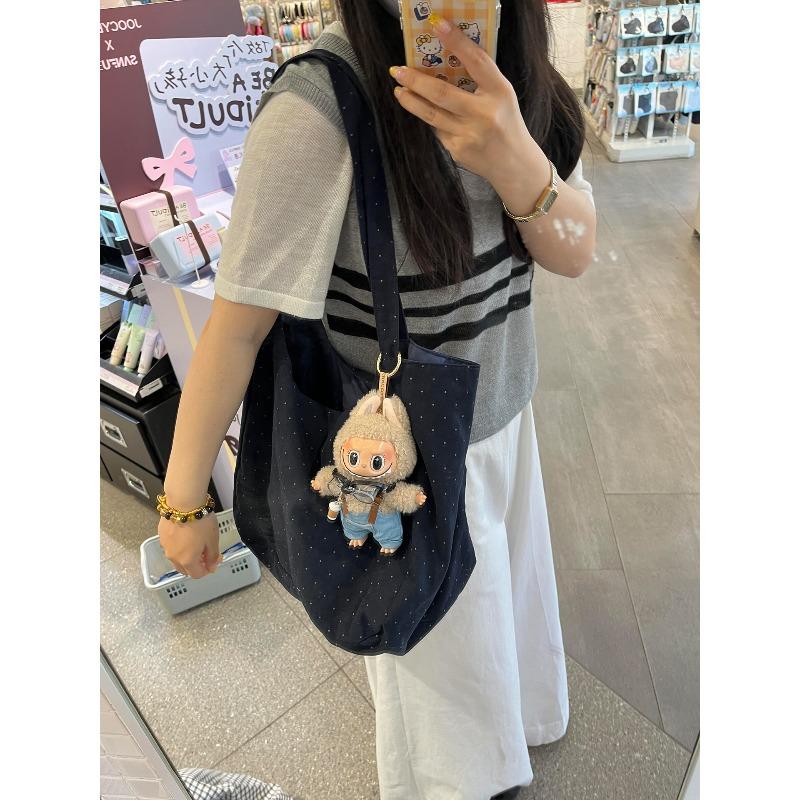 Korean polka dot canvas bag, new lazy style casual versatile commuter cloth bag single shoulder tote bag large capacity