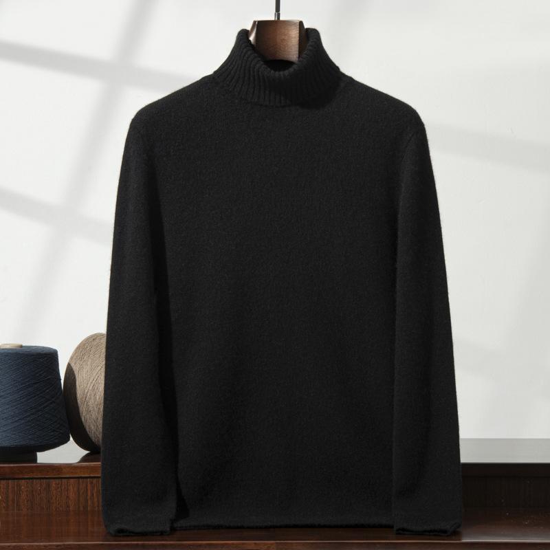 New high-lapel cashmere sweater men's thickened sweater trendy solid color versatile knitted bottomed wool sweater