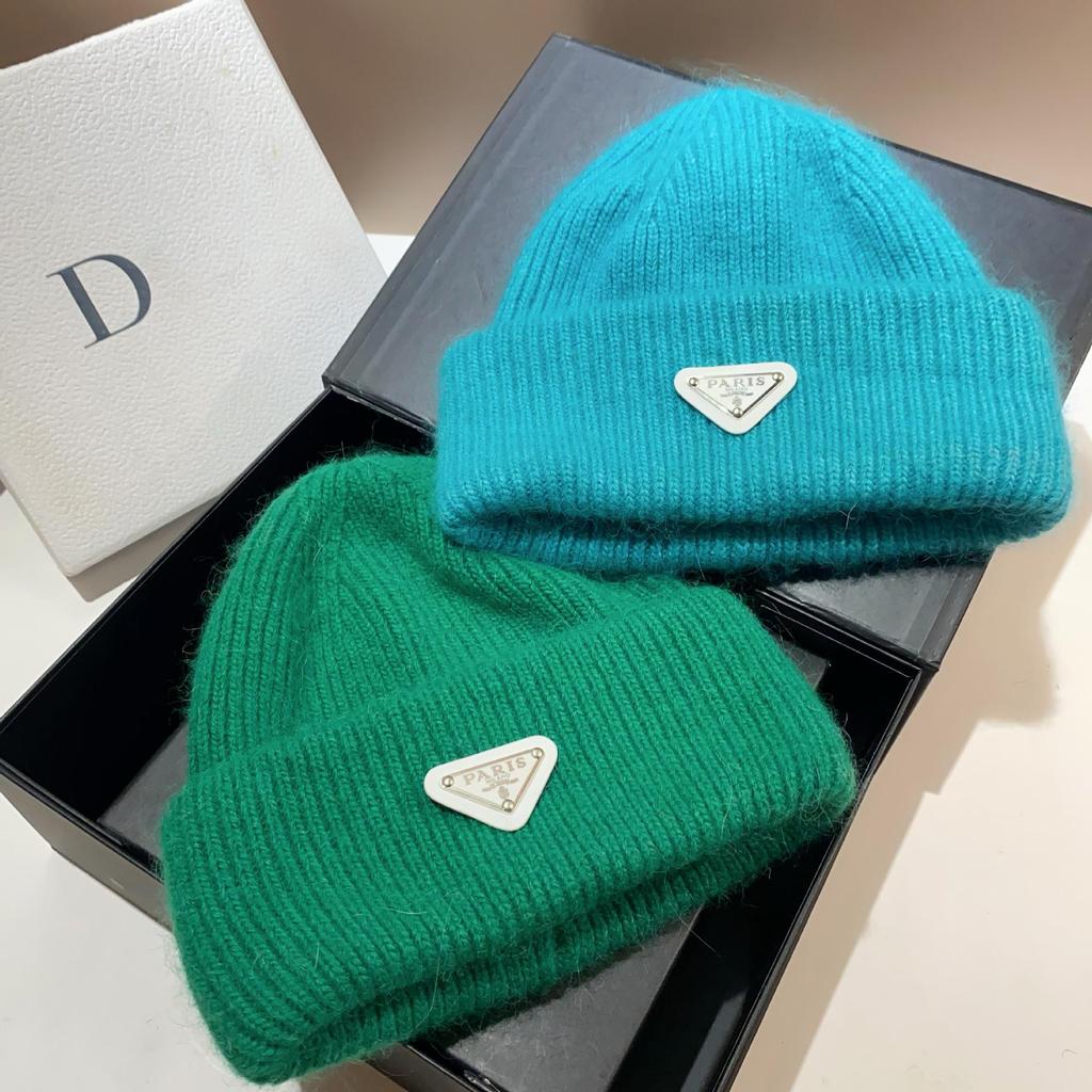 Französische Strick-Wintermütze mit Ohrenschutz aus Kaninchenfell - Warm, stilvolles umgekehrtes Dreieck-Design, doppelt umgeschlagener Randwolle