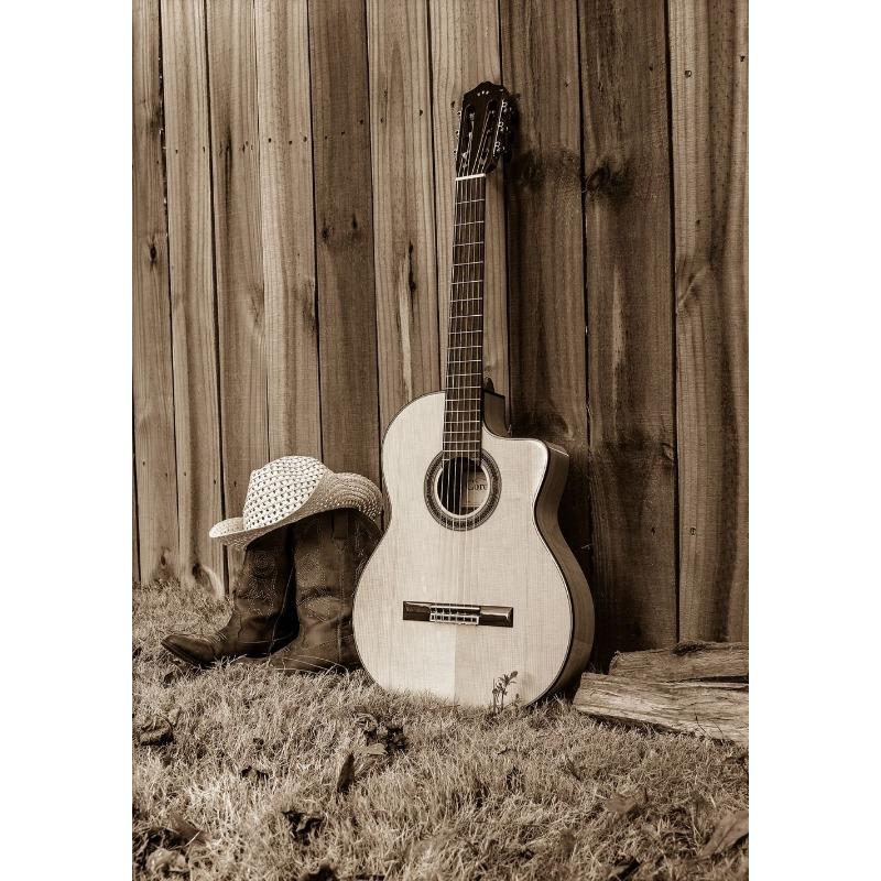 Retro Abstract Farm Landscape Cowboy Haystack Cow Guitar Poster Canvas Painting Printing Art Picture Home Room Wall Decor Gift