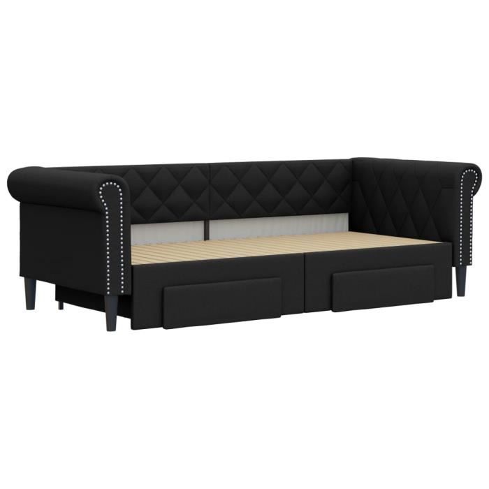 VidaXL Daybed with Trundle and Drawers Black 90x200 Cm Faux Leather 3197731