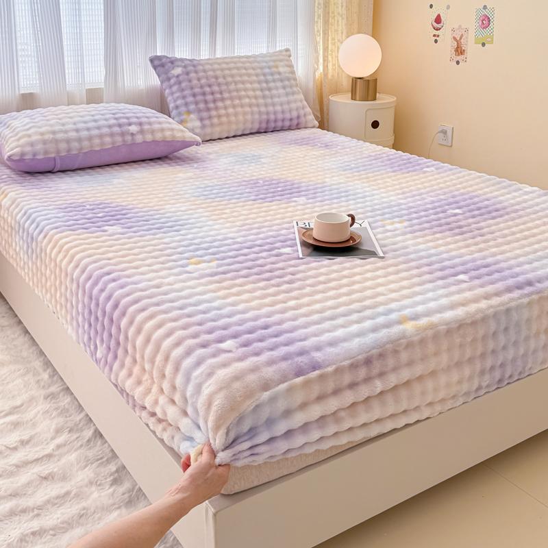 Warm Thick Bed Sheet for Winter Single/Queen/King Fleece Pluffy Fitted Bed Sheet Cartoon Mattress Cover(pillowcase need order)