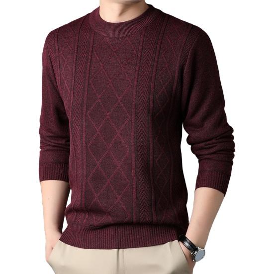 

Осень-зима свитер с круглым вырезом, длинные рукава, однотонный, плотный, эластичный, свободный, вязаный, теплый, пуловер, средний L вино красного