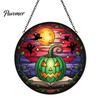 Transparent Light Shadow Effects Halloween Pumpkin Suncatcher, Stained Glass Style Round Window Hanging Ornament, Acrylic Creative Holiday Home