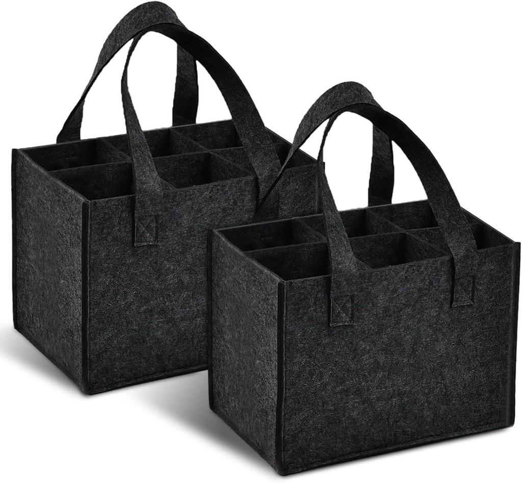 Red Wine Tote Bag - Handheld Non-Woven Felt, Holds 6 Bottles