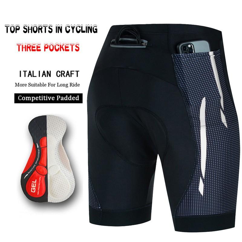 Mens Cycling Shorts With 3 Pockets Quick-Dry Breathable Pad Road Mountain Bike Ride