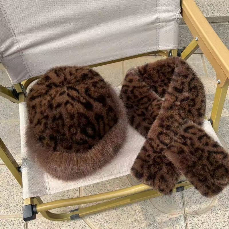 Imitation Mink Hair Winter Women's Scarf Mongolian Hat Plush Hat Set Windproof Thickened Warm Fashionable Ear Hat