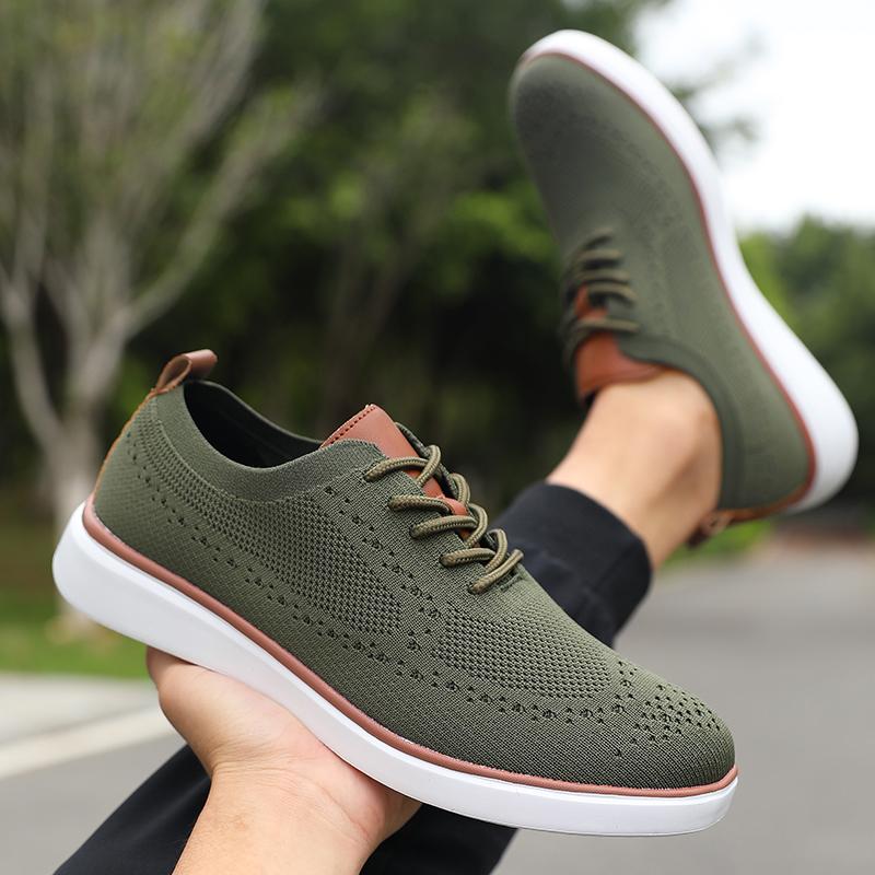 Sleek Men's Casual Shoes Breathable Mesh Upper Comfortable Insole Non-Slip Sole Casual Walking Shoes Knit Design Flexible Sole