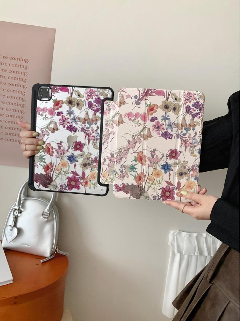 Three-Fold Oil Painting Floral iPad Mini 6 Case for 10th Gen iPad 2025