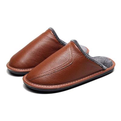 Fashion Autumn and Winter Slippers for Men and Women Indoor Leather Slippers for Home Leisure Thickened Top Layer Leather Slippers