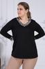 Damen Übergröße Bluse Schwarz Glitzer Detaillierte Langarmbluse G051 1U