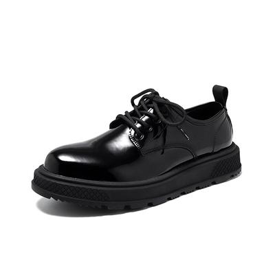 Zapatos Negros de Moda Estilo Británico Suela Gruesa Punta Redonda Charol Zapatos de Trabajo Hechos a Mano Casual Formal Zapatos Oxford con Cordones Zapatos para Hombre