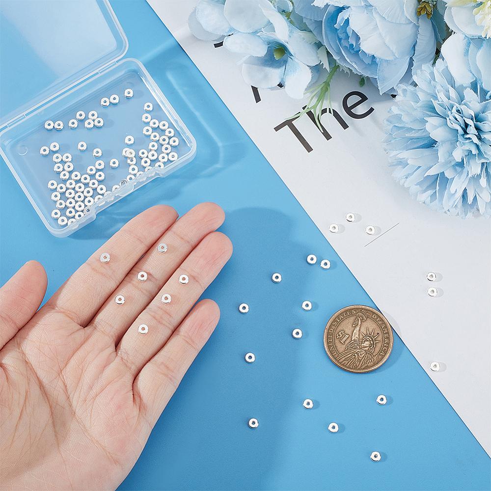 100Pcs 304 Stainless Steel Spacer Beads, Flat Round, Silver, 4x1.2mm, Hole: 1.2mm